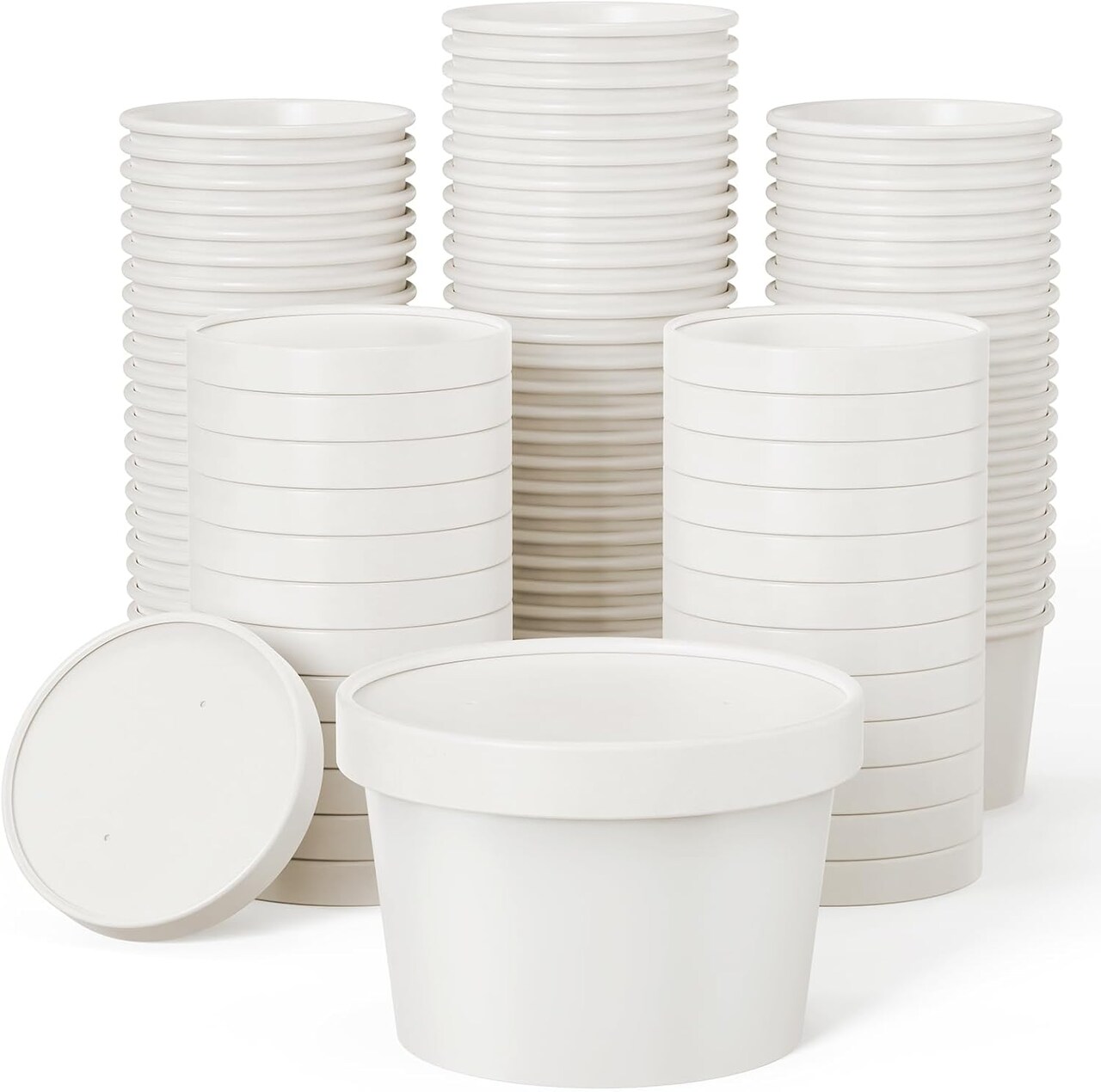 50pack 8oz Paper Soup Containers with Lids, Disposable Kraft Paper Food Cups, Ice Cream Cups, Food Storage with Vented Lids, Microwavable and Freezer Safe (White)